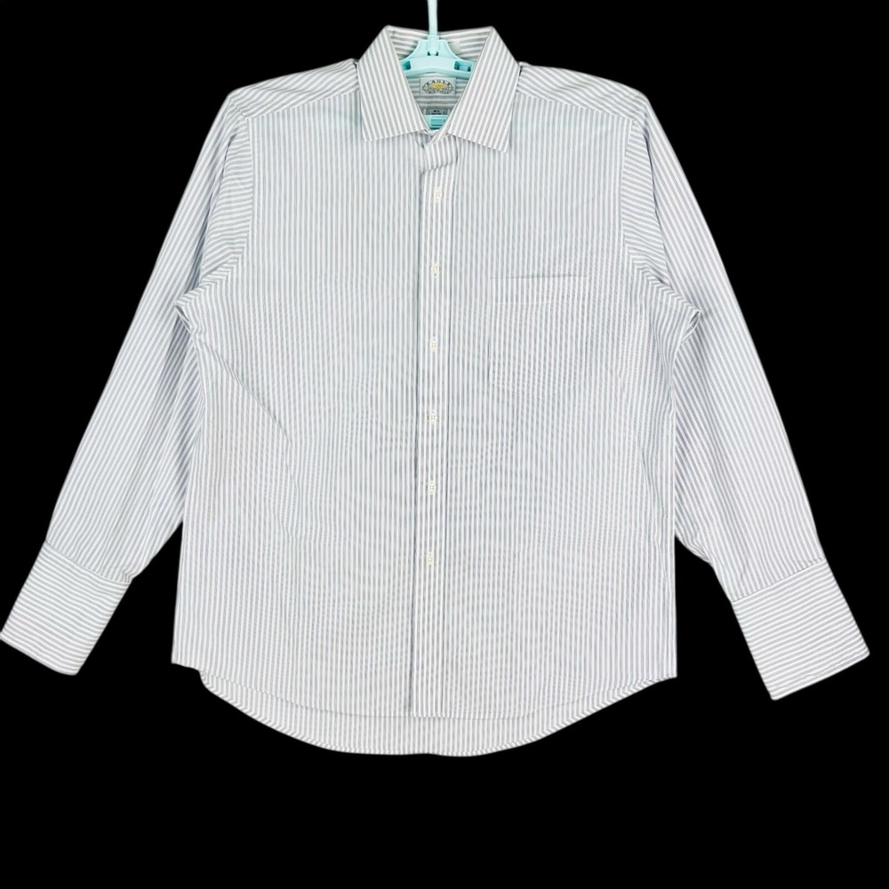 Eagle Men's Striped Button-Down White/Blue Shirt Size 16.5  34/35  French-Cuff